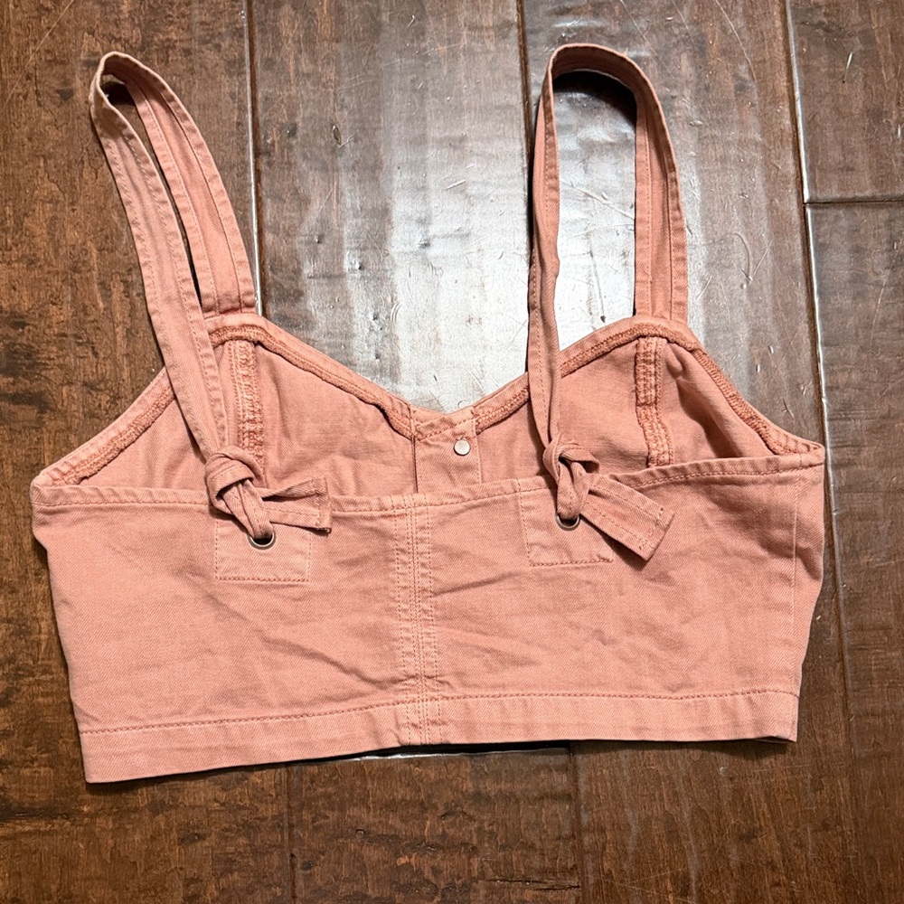 American Eagle Outfitters Dusty Rose Button-Front Crop Top - Picture 3 of 11